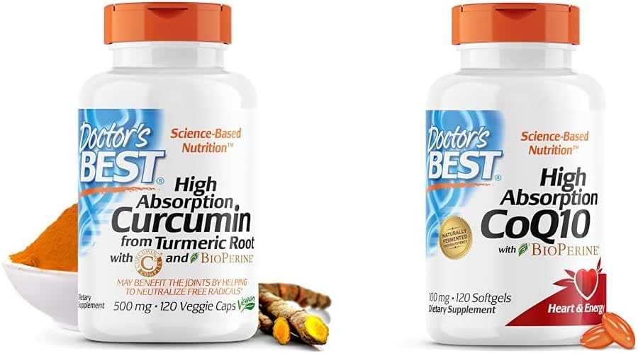 Läkarens bästa DRB-00107 High Absorption Curcumin från gurkmeja Root med C3 Complex & BioPerine 500mg & High Absorption CoQ10 med BioPerine, Gluten Free, Naturligt Fermenterad, Hjärthälsa