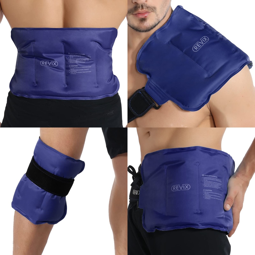 REVIX Ice Pack för skador återanvändbar gel för lägre rygg, kalla paket för Back Shoulder, Elbow, Hip, Leg, Wrap Around Entire Knee, Soft Cold Compress, 16 × 9" Navy
