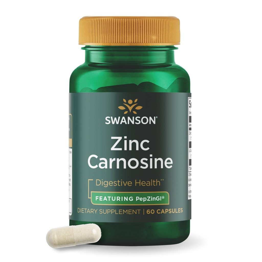 Swanson Ultra Zinc Carnosine (PepZinGI) - 60 kapslar - Naturtillskott för gastric hälsa, matsmältningsstöd och magsäck mikrobial balans