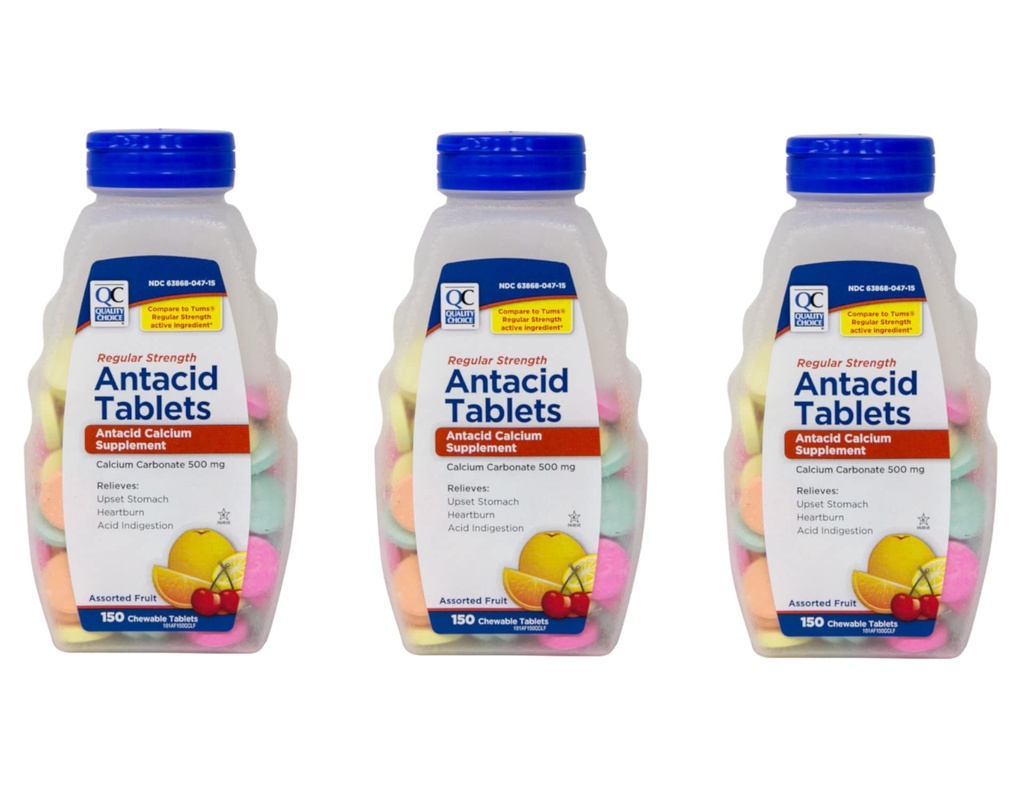 Kvalitetsval Regelbunden styrka Kalciumkarbonat 500 mg Antacid Chewable tabletter, 150 greve - Pack av 3