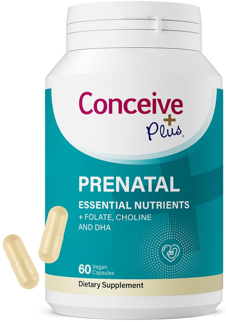 Conceive Plus Prenatal Vitamins för kvinnor Supplement - Multivitamin med folsyra för graviditet Vegan, kolin, järn - Pre Natal Vitamins DHA, Non GMO - Maternity Vitamin för hjärna och ögon 60 kapslar