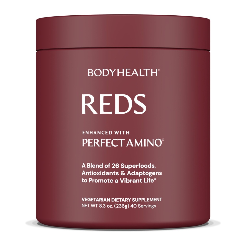 BodyHealth Reds Förbättrad med PerfectAmino - Daglig Superfood Smoothie pulver med antioxidanter, Adaptogener, fytonäringsämnen, frukt, prebiotika, probiotika, fiber och protein - 40 portioner