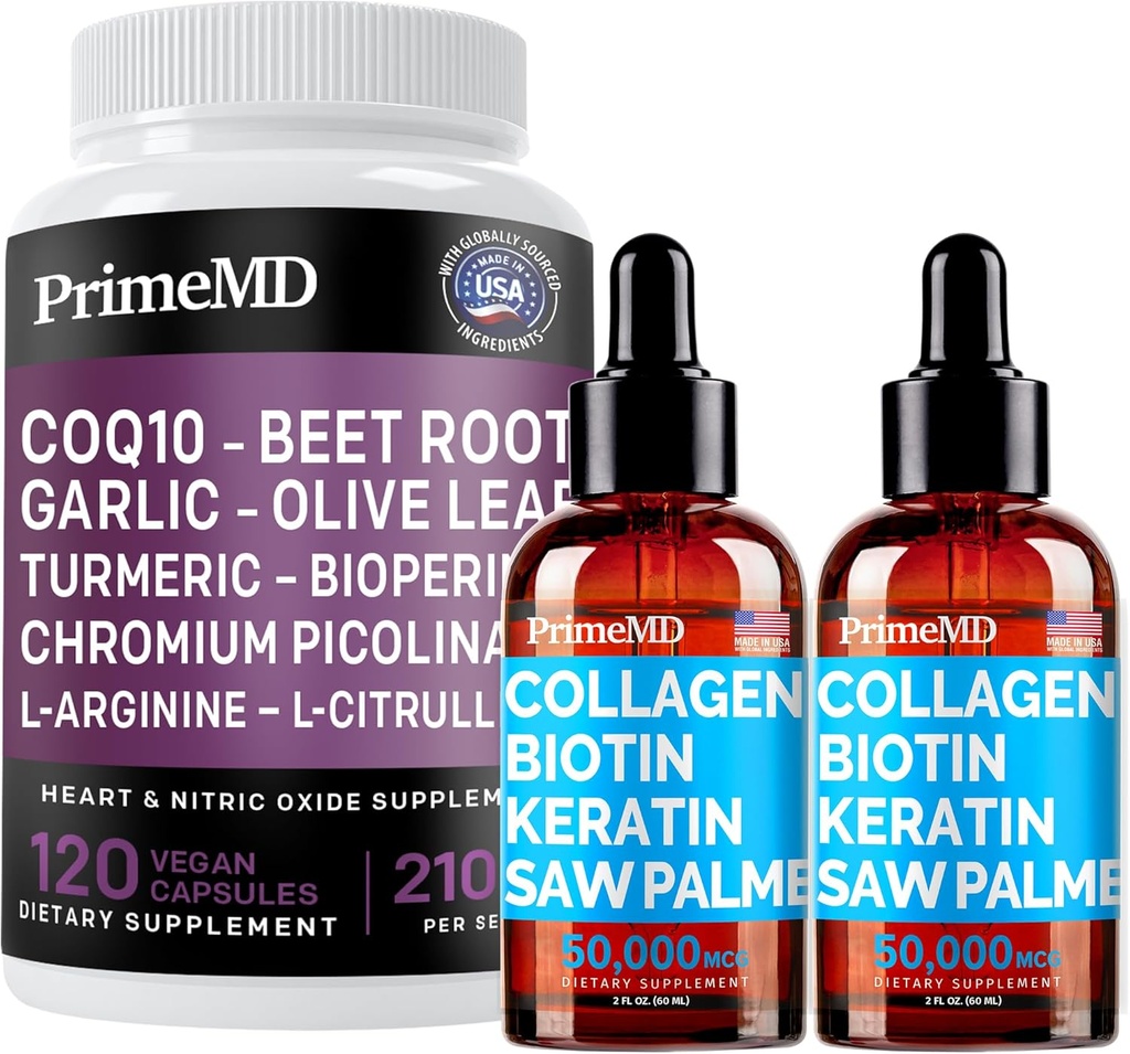 Liquid Collagen Biotin (2pk) och Nitric Oxide (1pk) Supplement Bundle - Potent Vitaminer för hår, hud, naglar, hjärta, cirkulation och Lipid Support - Non-GMO, Vegan, Gluten-Free