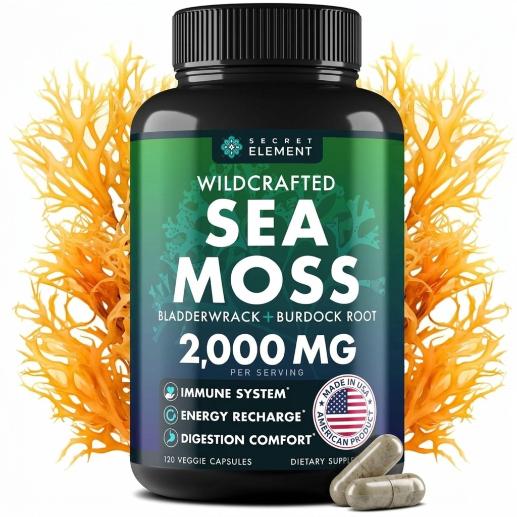 Sea Moss Capsules - Irish Sea Moss Advanced med Burdock Root, Bladderwrack & Muira Puama för immunitet, gut och energi - Superfood Sea Moss Supplements w / Raw Sea Moss Powder - 120 irländska Seamoss Pills
