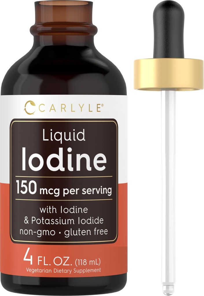 Carlyle Liquid Iodine Drops 4 fl oz | 150 mcg | Iodine & Potassium Iodide Supplement | Vegetarian Liquid Tincture | Icke-GMO, Gluten Free