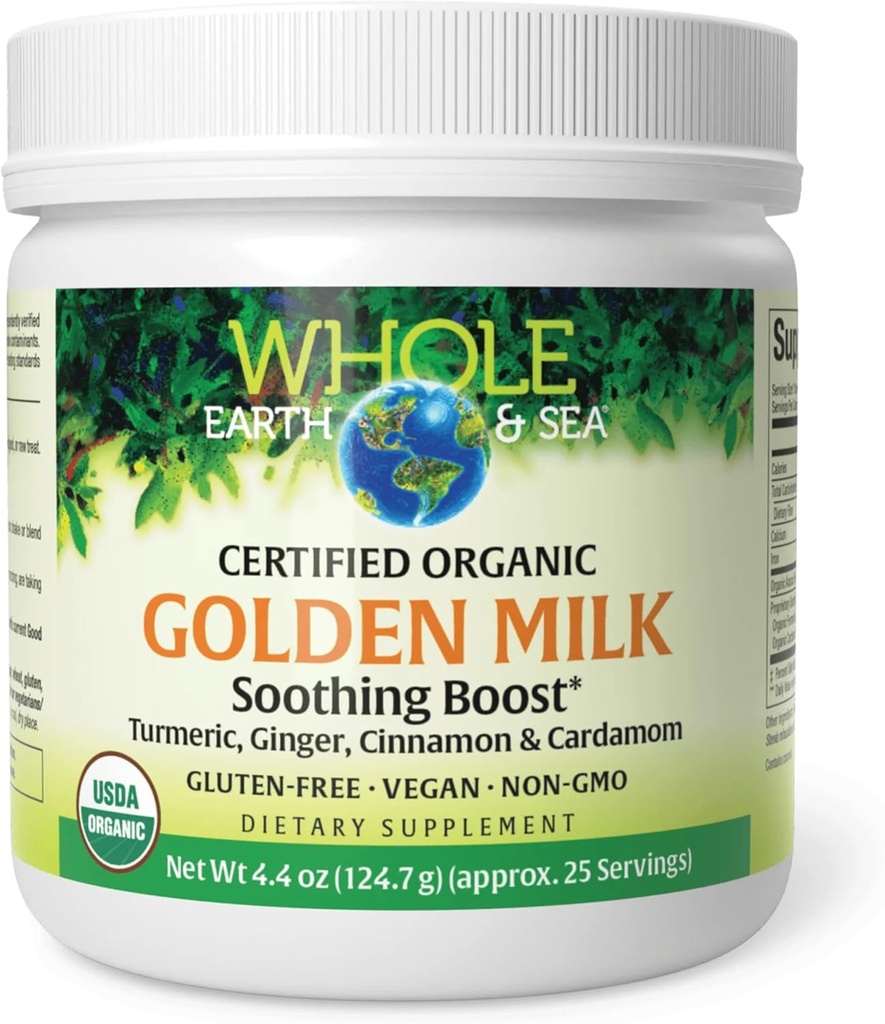 Whole Earth & Sea from Natural Factors, Golden Milk Soothing Boost with Turmeric, Ginger & More 4.4 oz Powder