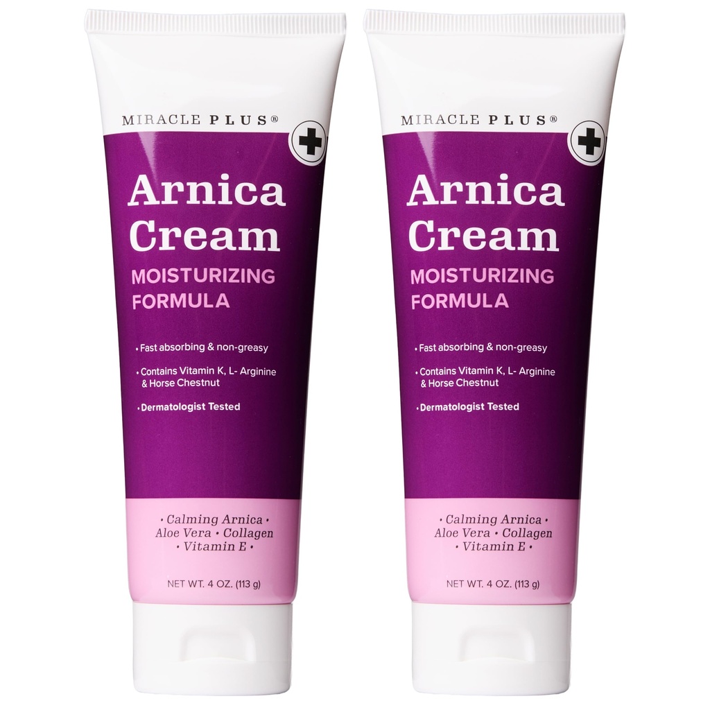 Miracle Plus Arnica Cream Extra Strength Bruise Relief Lotion för Bruising och Swelling On Skin | Arnica Gel, Vitamin K Cream, Skin Care | Moisturizing Bruise Formel med hästkestnut, 2-pack