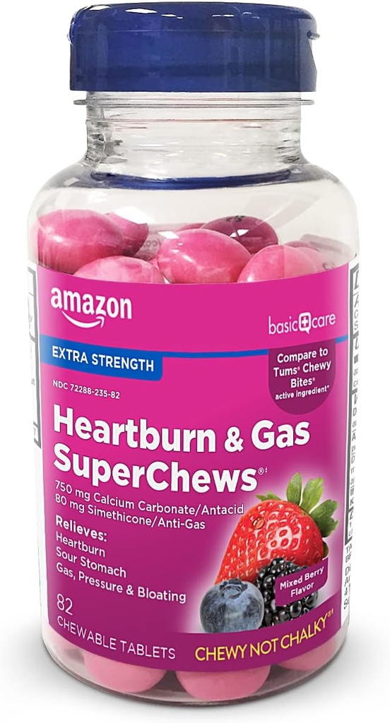 Basic Care Heartburn & Gas SuperChews Chewable Tablets, Mixed Berry, 82 Count (tidigare SoundHealth)