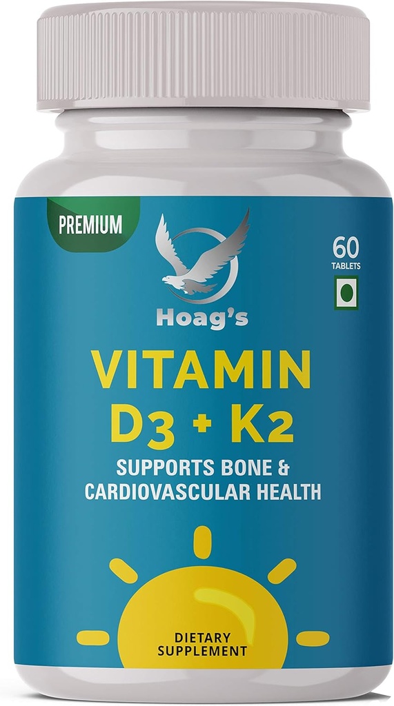 Vitamin K2 (MK7) med D3 Supplement Bone och Heart Health Non-GMO Formel 5000 IU Vitamin D3 & 100 mcg Vitamin K2 MK-7 Lätt att Svälja Vitamin D & K Complex, 60 tabletter