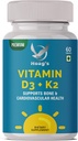 Vitamin K2 (MK7) med D3 Supplement Bone och Heart Health Non-GMO Formel 5000 IU Vitamin D3 & 100 mcg Vitamin K2 MK-7 Lätt att Svälja Vitamin D & K Complex, 60 tabletter