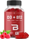 NutraChamps Vitamin D3 & B12, Methyl B12 Gummies för vuxna och barn, förbättrad med vitamin D 3 & B9 Vitamin Folate, naturlig energi, humör, metabolism & Focus, Raspberry, 60 Gummies