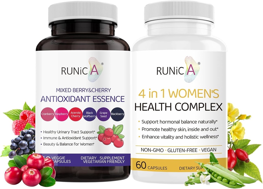 Women's Wellness Duo - 4-in-1 Health Complex & Antioxidant Supplement for Hormonal Balance,Skin & Energy,Menopause & Immune Support-Vegan Capsule