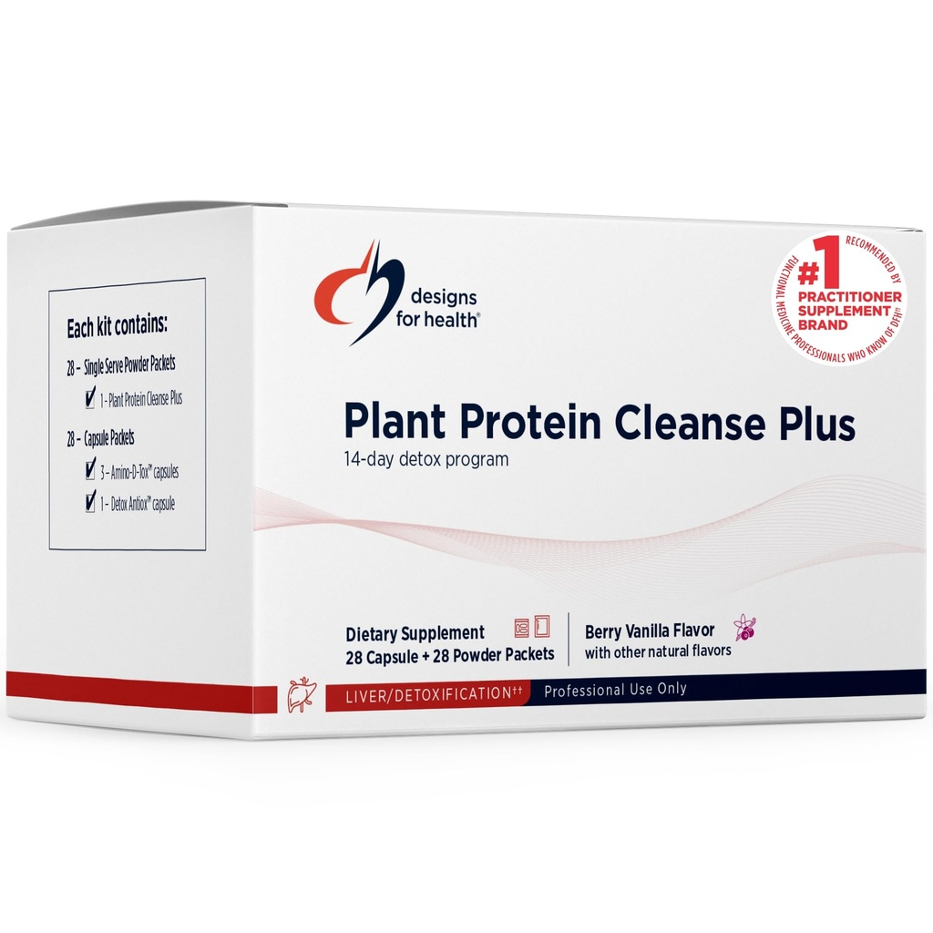Designs for Health Plant Protein Cleanse Plus 14 Day Detox Program - Främjar hälsosam leverfunktion + Metabolisk rengöring med antioxidanter + örter, vegetariska (28 proteinpulverdryck + vitaminpaket)