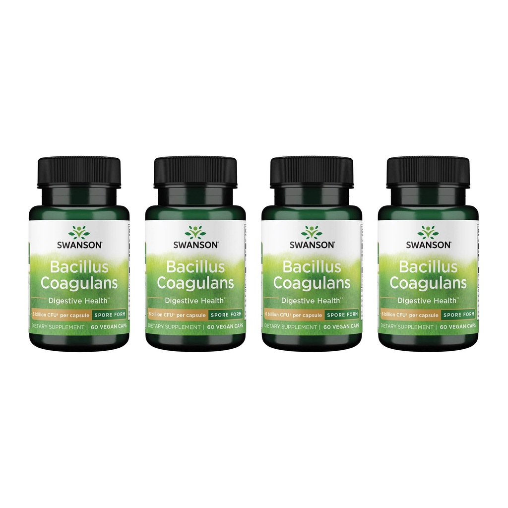 Swanson Bacillus Coagulans - Natural Probiotic Supplement Supporting Digestive Health w/6 Billion CFU - Kan stödja GI & Overall Gut Health - (60 Veggie Capsules) 4 Pack