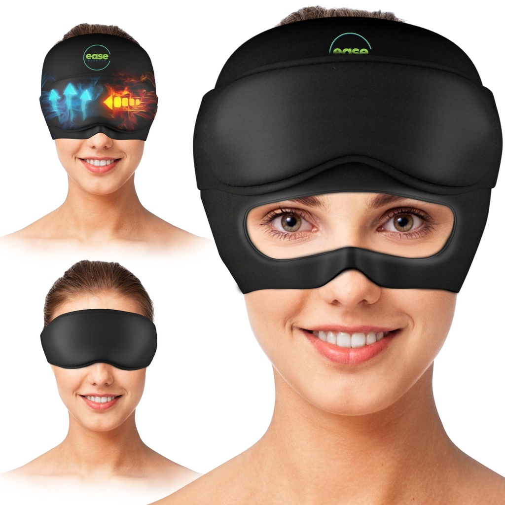 Migraine Relief Cap - 2 i 1 Soothing Headache Relief Cap med Detachable Eye Mask 20% Extra Gel - Headache Hat för Migraines - Cold Ice Head Wrap produkter för stress, spänning, Hangover & Puffy Eyes