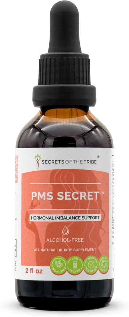 PMS Secret Alcohol-Free, Glycerite Black Cohosh, Cramp, Vitex, Valerian, Dandelion, Chamomile, St John's Wort. Tinktur, Herbal Extract Hormonal Imbalance Support 2 OZ