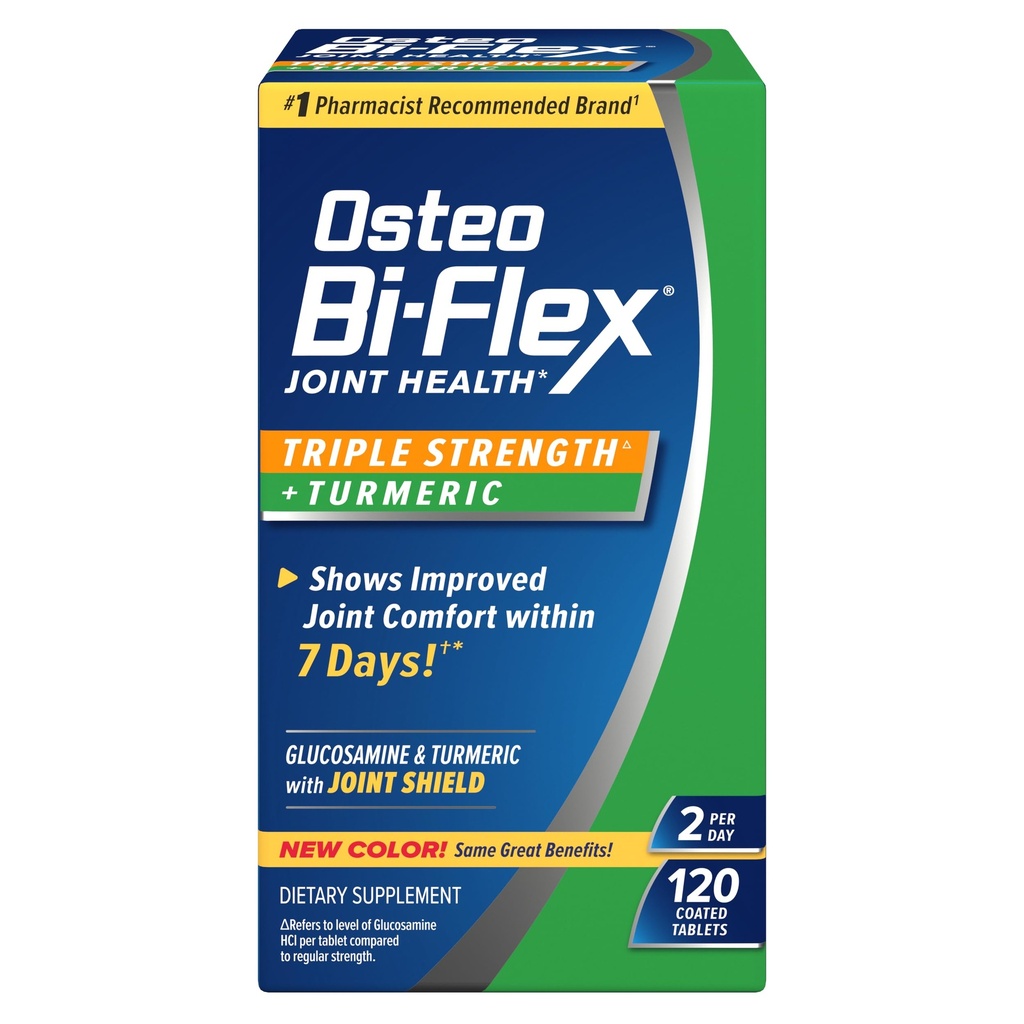 Osteo Bi-Flex Glukosamin Triple Strength Plus Turmeric Supplement med Curcumin för Joint Support och Range of Motion, 60 Day Supply, 120 Belagda tabletter, gemensamma hälsovårdstillskott