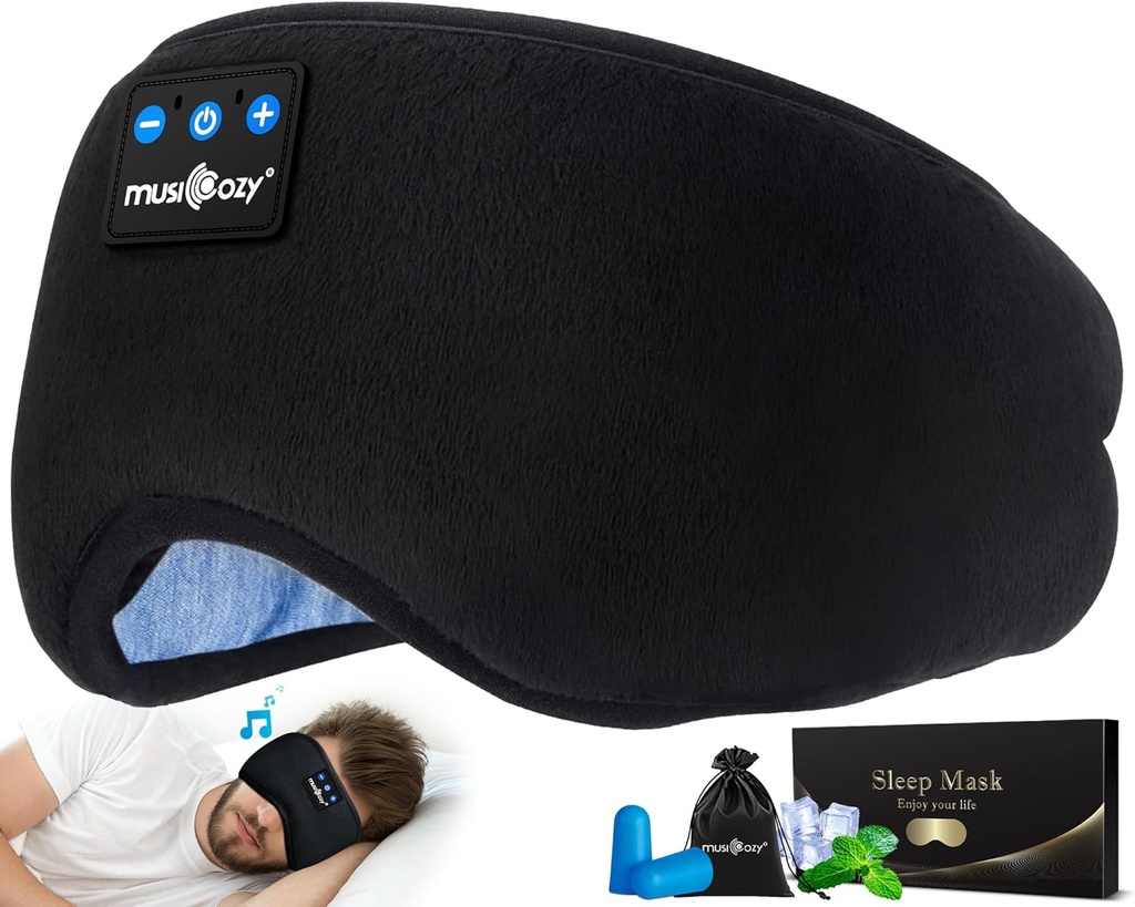 MUSICOZY Sleep Headphones Bluetooth 5.4 Headband Sleeping Eye Mask för Mamma Kvinnor Trådlösa Musik Earbuds Earphones för Side Sleepers Built-in HD Speakers Cool Gadgets Unique Gåvor