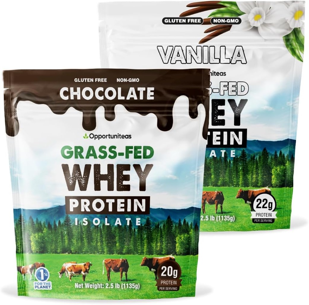 Opportuniteas Grass Fed Vanilla Choco Whey Protein Isolate Powder - 20 g proteinpulver utan artificiella sötningsmedel, Hormonfri kor, icke GMO - 5lb