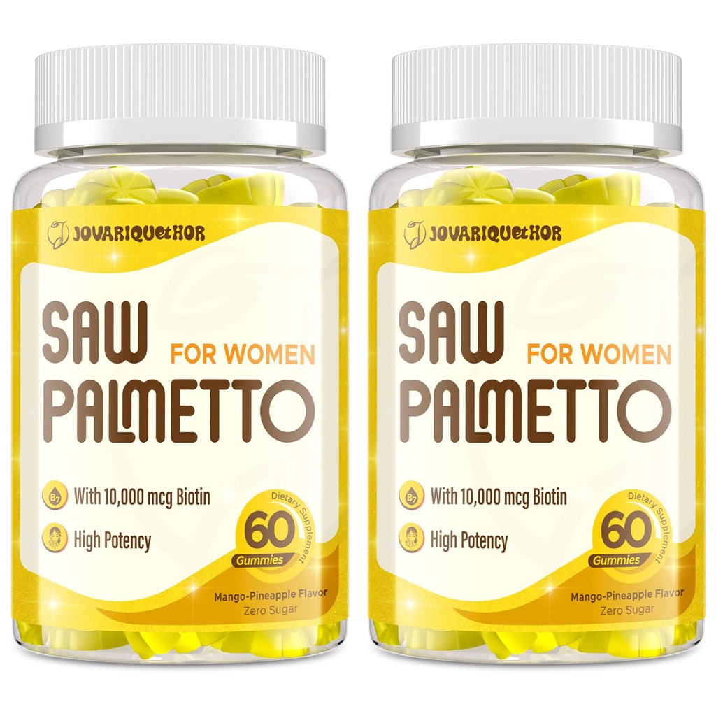 Såg Palmetto för kvinnor - DHT Blocker Hair Growth Supplement - 500mg Potent Saw Palmetto Gummies för hår, hud, naglar, Urinary Wellness - Mango-Pineapple Flavor - 120 Gummies