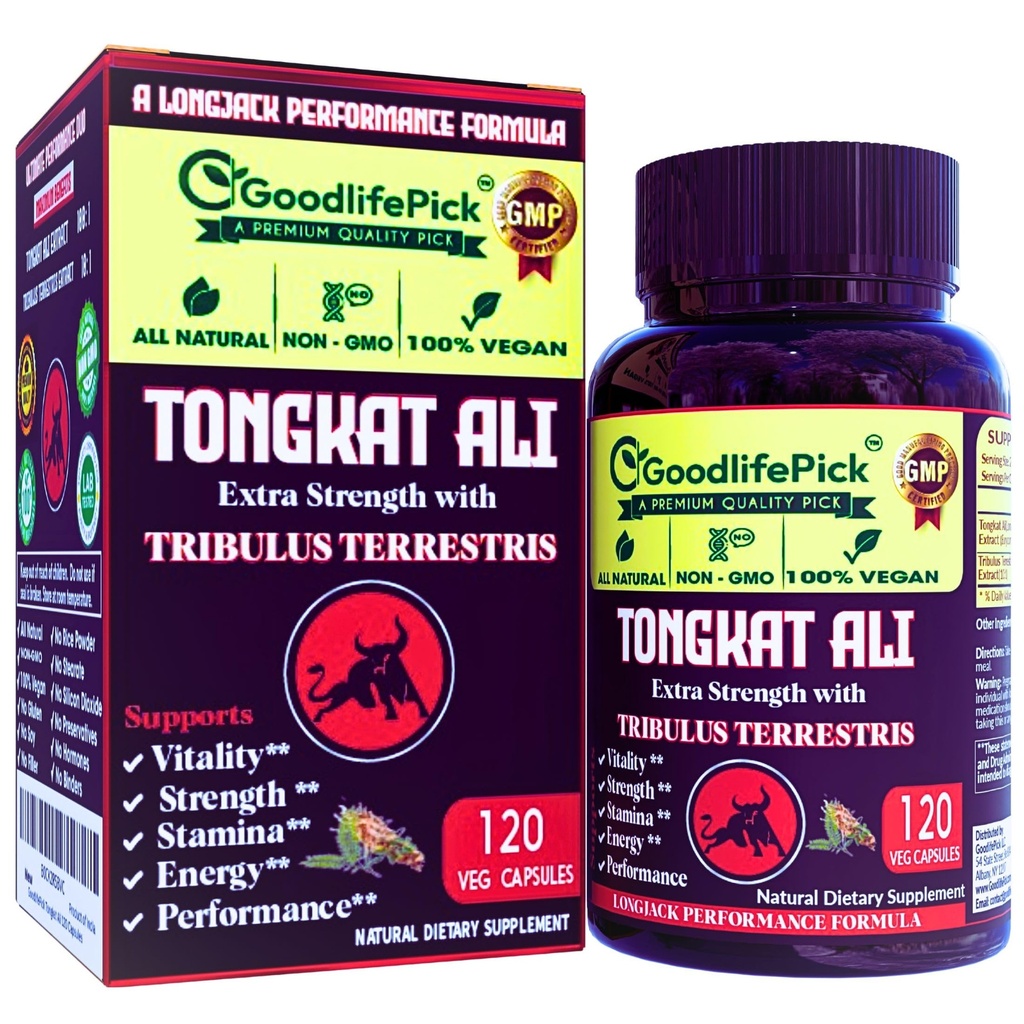 Extra styrka Tongkat Ali med Tribulus Terrestris. Kraftfull (100:1) Longjack/Tongkat Ali Extract. 120 Veg Capsules Tongkat Ali för Män.All Natural, Non-GMO, Vegan, No Stearate, No Rice Powder