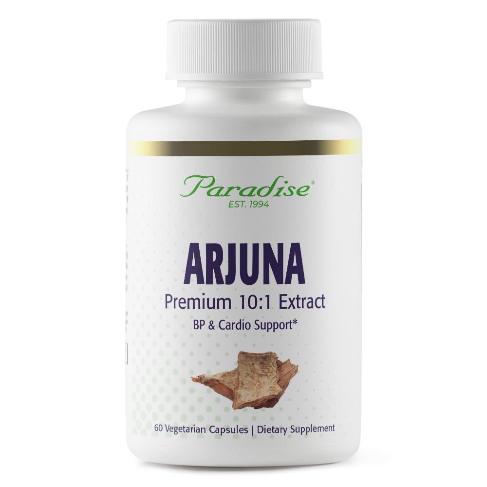 Paradise Herbs Arjuna, kardiovaskulärt stöd, blodtrycksunderhåll, hjärthälsa, antioxidanttillskott, Vegan, icke-GMO, Glutenfri, 60 vegetariska kapslar