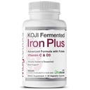 Koji Fermented Iron Plus - Järntillskott med vitamin C, vitamin D3 och folat för blodstöd, enkelt absorberad och biotillgänglig, mage vänlig, Vegan, icke-GMO - 60 kapslar