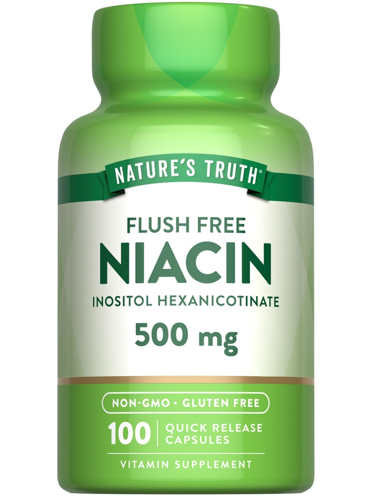 Naturens sanning spola fri Niacin | 500mg | 100 kapslar | Non-GMO & Gluten fri tillägg