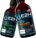 E2H: Flytande klorofyll och flytande gurkmeja Curcumin | Vegan, icke-GMO - 2 Fl Oz Varje (4 Fl Oz Total) - Bundle
