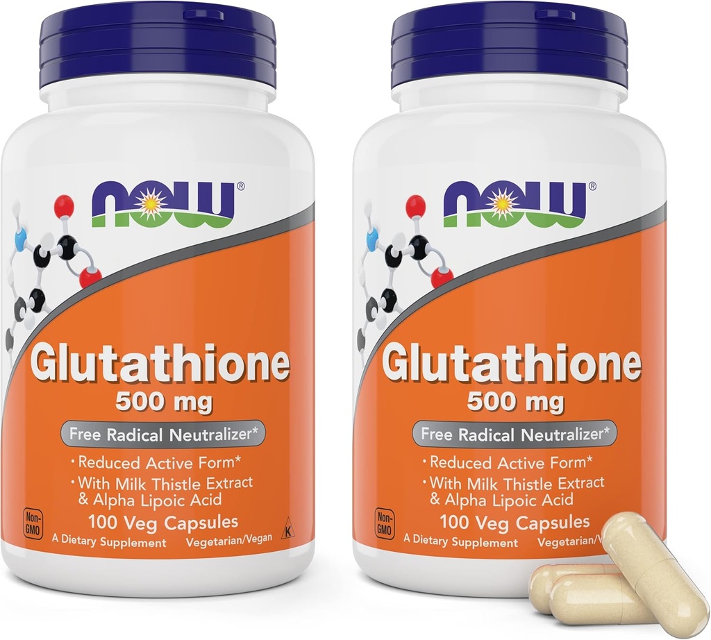 Nu Glutathione 500 mg, 100 Vegan Capsules (Pack of 2) - Reduced Form GSH Supplement - Förbättrad med mjölk Thistle Extract och Alpha Lipoic Acid