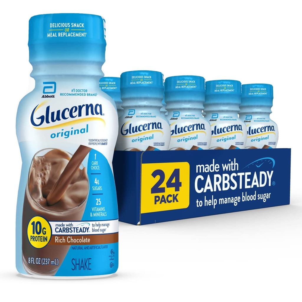 Glucerna Original Diabetes Care Shake, Rich Chocolate, Diabetic Meal Replacement för att stödja Blood Sugar Management, 10g Protein, 180 kalorier, redo att dricka, 8-fl-oz flaska, 24 Pack