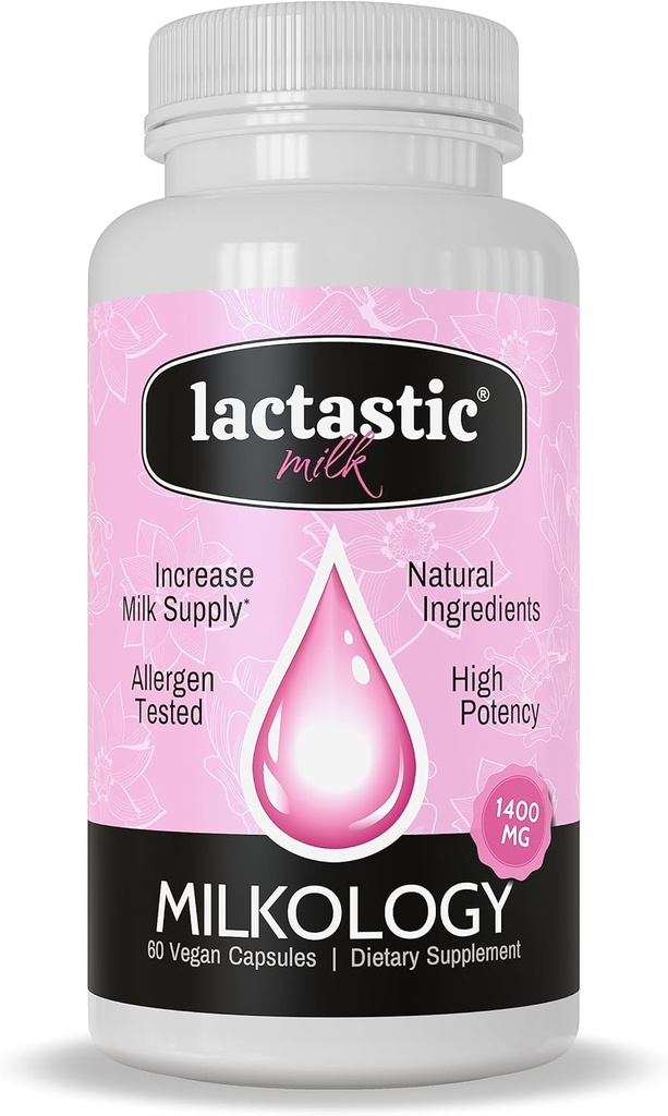 Milkology · High Potency Breast Milk Supplement for Increased Milk Supply · Organic, Non-GMO, Vegan, Allergen Tested · 60 Vegan Capsules
