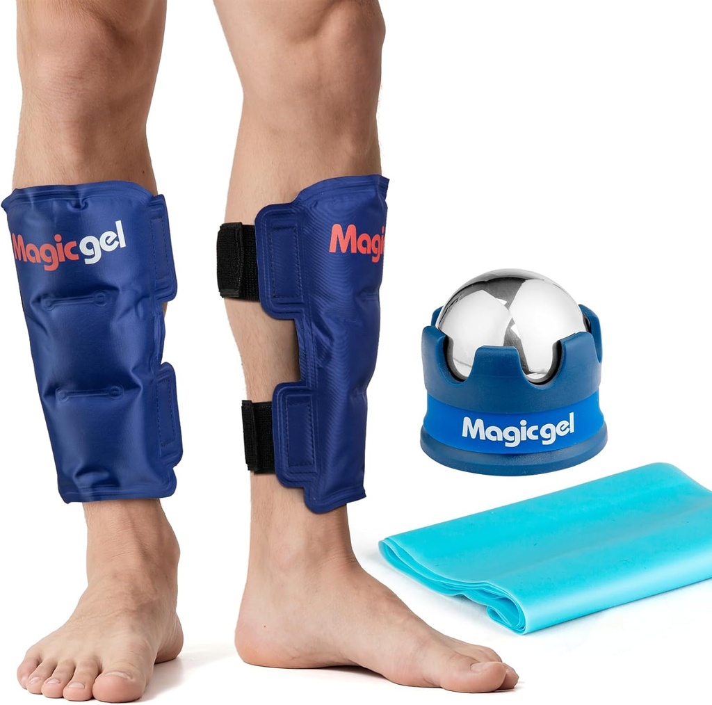 Shin Splint Relief: Hot & Cold Packs, Cryoball & Stretch band för Shin Splints | Hot & Cold Therapy för Leg Pain Relief | av Magic Gel