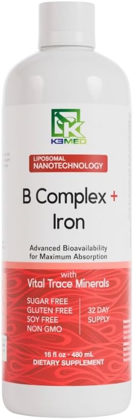 Nanonutrition B Complex + Järn | Liposomal Nanotechnology | 100% naturliga ingredienser | 16 Fl. Oz. | 32 portioner
