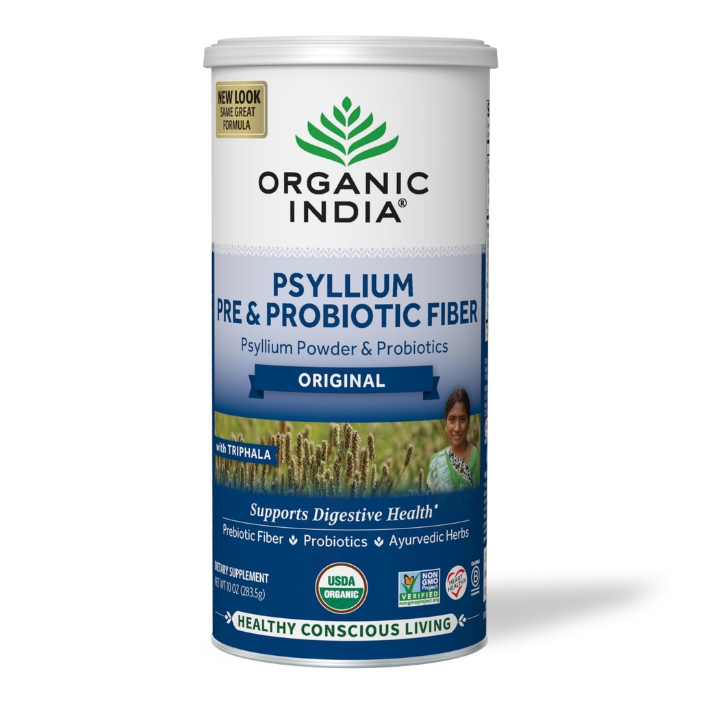 ORGANIC INDIA Psyllium Husk Powder - Pre & Probiotic Fiber Supplement, Organic Psyllium Husk Fiber Supplement, Hel Psyllium Husk Pulver Osmakad, Dietary Fiber, USDA Organic, Gluten Free - 10 Oz