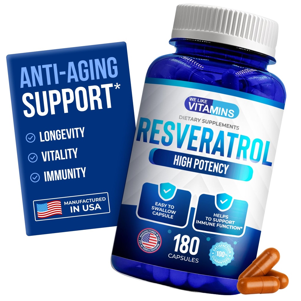 Vi gillar vitaminer Resveratrol 1000mg per portion - 180 lätt att svälja Veggie kapslar - Naturlig Resveratrol Supplement 1000mg - Antioxidant Supplement hjälper till att stödja anti-aging och immunsystem