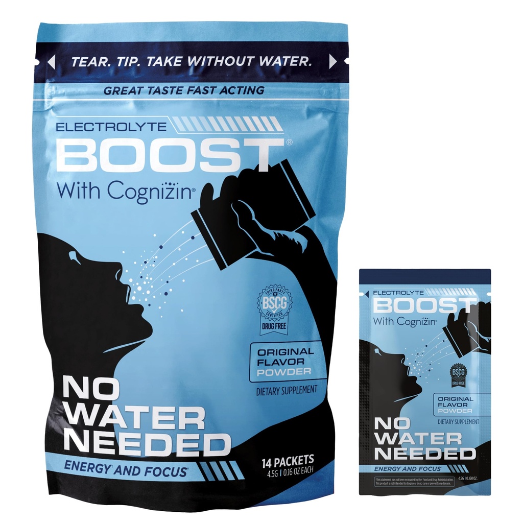 Elektrolytpulverpaket med Cognizin Take Without Water, Hydration Extending Supplement, No Sugar, No Stevia, No Caffeine, No Water Needed, Dissolves in Mouth, 14 Pack