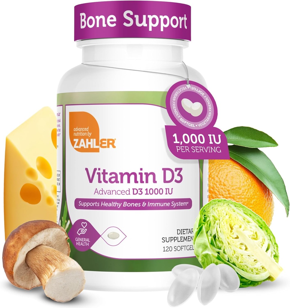 Zahler - Avancerad vitamin D3 1000 IE Softgels (120 greve) Kosher Vegetarian Friendly Vitamin D för immunstöd, ben, tänder och muskelhälsa - Easy Swallow VIT D 3