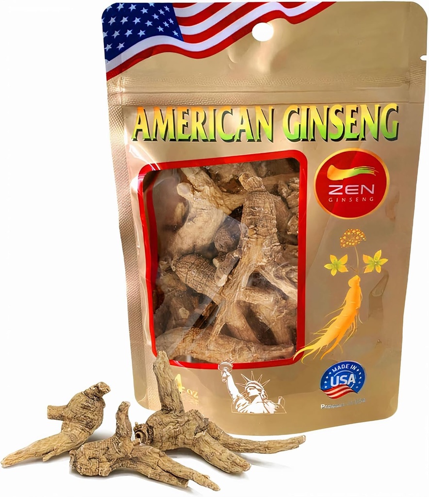 Zen Ginseng - 4 oz Bag of Untrimmed American Ginseng - Non-GMO, Gluten Free. Add This Ginseng in Soup, Tea, Coffee, juices, Smoothies and Baking (Barrel Root 4 oz Bag)