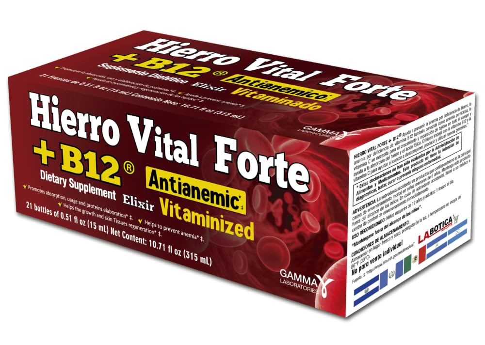 + B12 Dietary Supplement - Anti-Anemic, Vitaminized, främjar Absorption, användning och Proteins Elaboration, 21 flaskor (0,51 fl oz Varje)