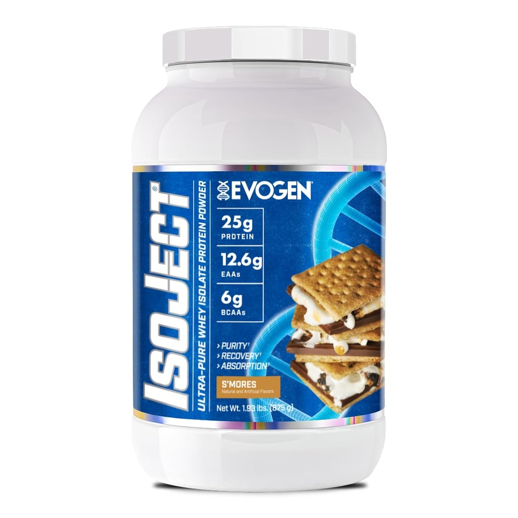 Evogen Isoject - Whey Protein Isolate | Ultra-Pure Whey Protein Powder med Ignitor Enzymes, BCAAs och EAAs | Förbättrad Absorption & Recovery | S'Mores | 25 Servings
