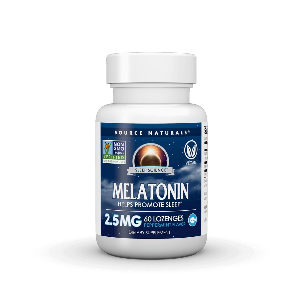 Källa Naturals Melatonin, hjälper till att främja sömn * 2,5 mg - 60 Peppermint smaksatta Lozenges