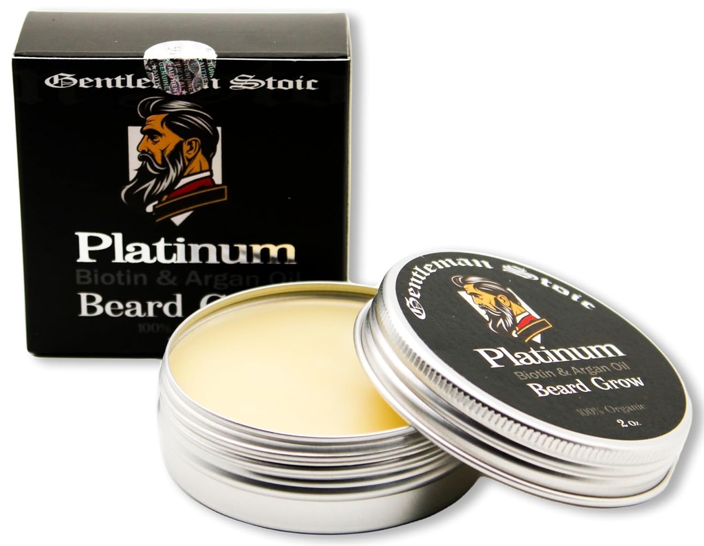 Platinum Beard Grow - All Natural Beard Balm För Män - Biotin Förbättrad Balm Med Argan & Vitamin E Infused Lämna I Skägg Villkor För Män - Vanilla Spice (2oz - Pack Av 1)