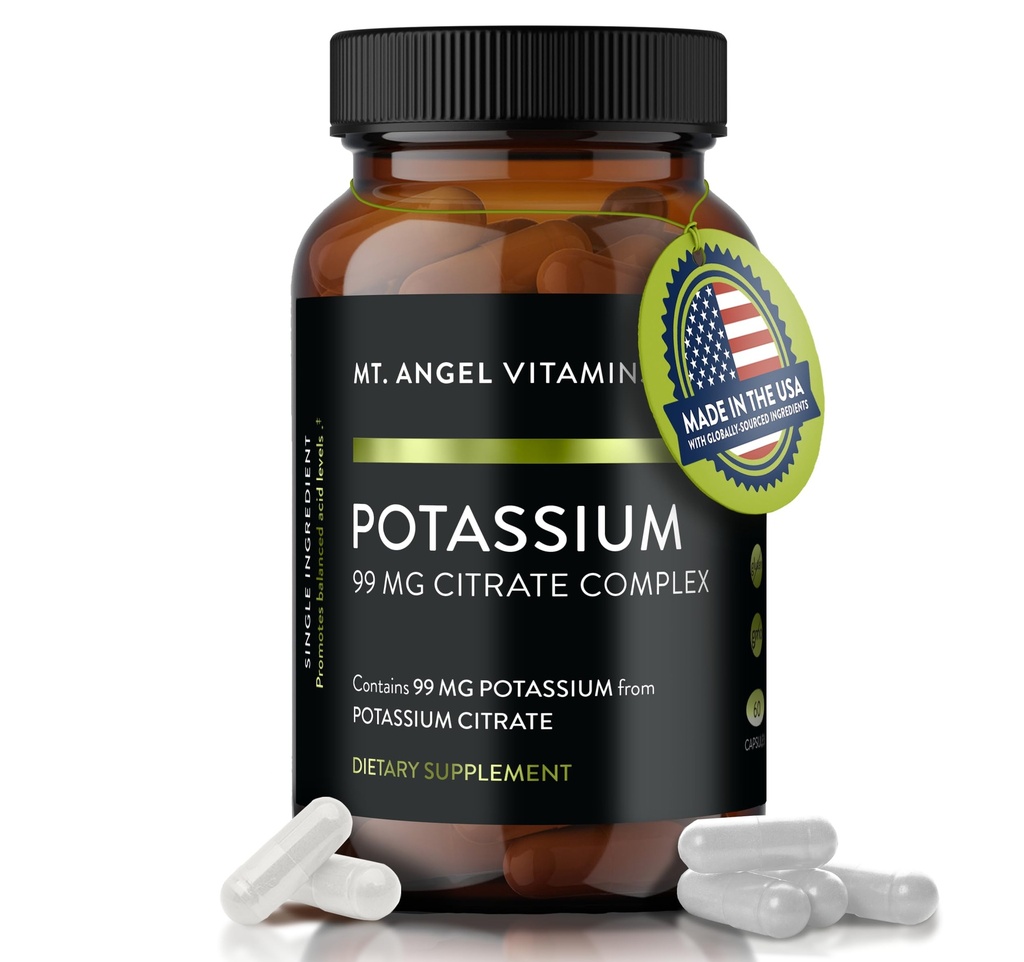Mt Angel Vitamins - Kalium Supplement, 99 MG Kaliumcitratkomplex, 60 kapslar