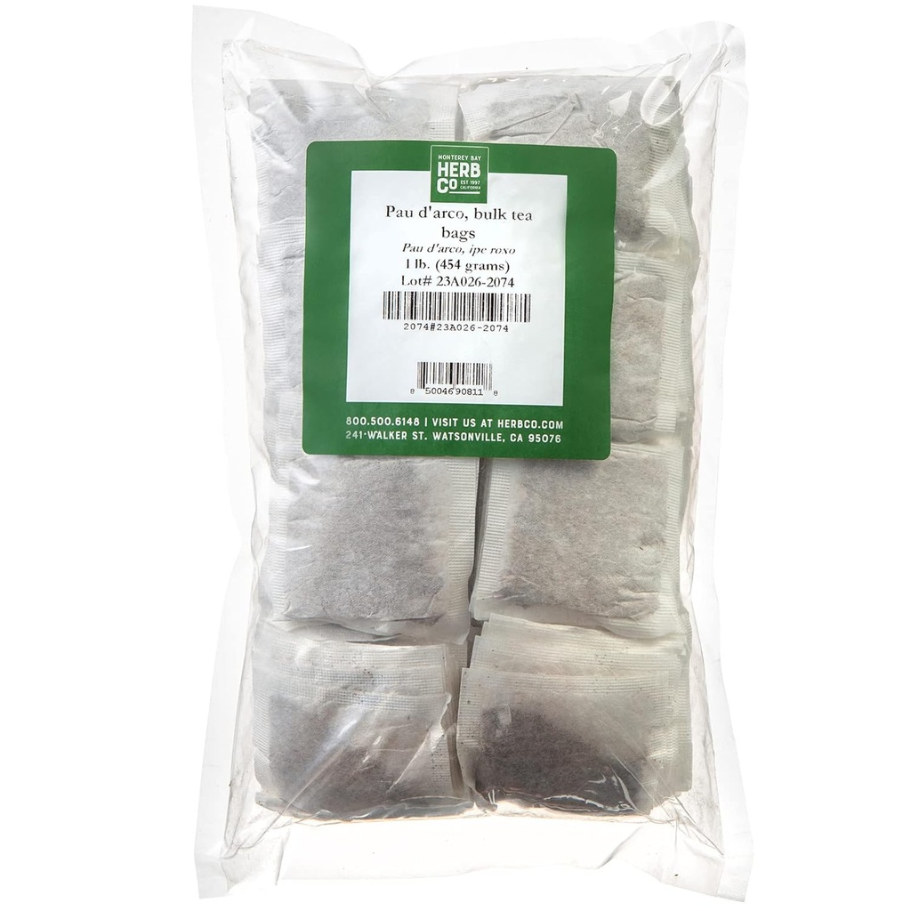 Monterey Bay Herb Co. Pau D'arco Herbal Tea | All-Natural & Caffeine Free | Ungefär 200 Tepåsar | 1 LB