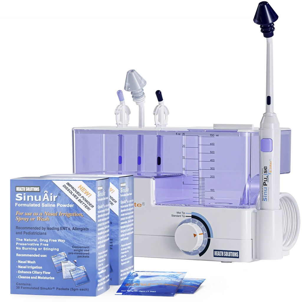 SinuPulse Elite Advanced Nasal Irrigation System - Pulserande Sinus Congestion Relief & Sinus Rinse Machine, effektivare än Neti Pot, Nose Spray eller Nasal Wash Bottle, med 90 SinuAir Packets