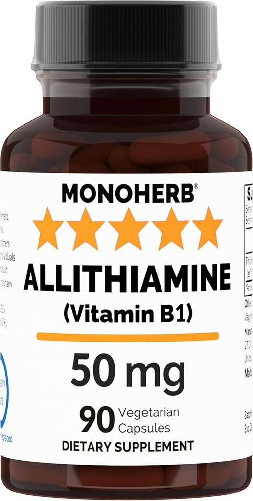 MONOHERB Allithiamin vitamin B1 50 mg per kapsel - 90 vegetariska kapslar