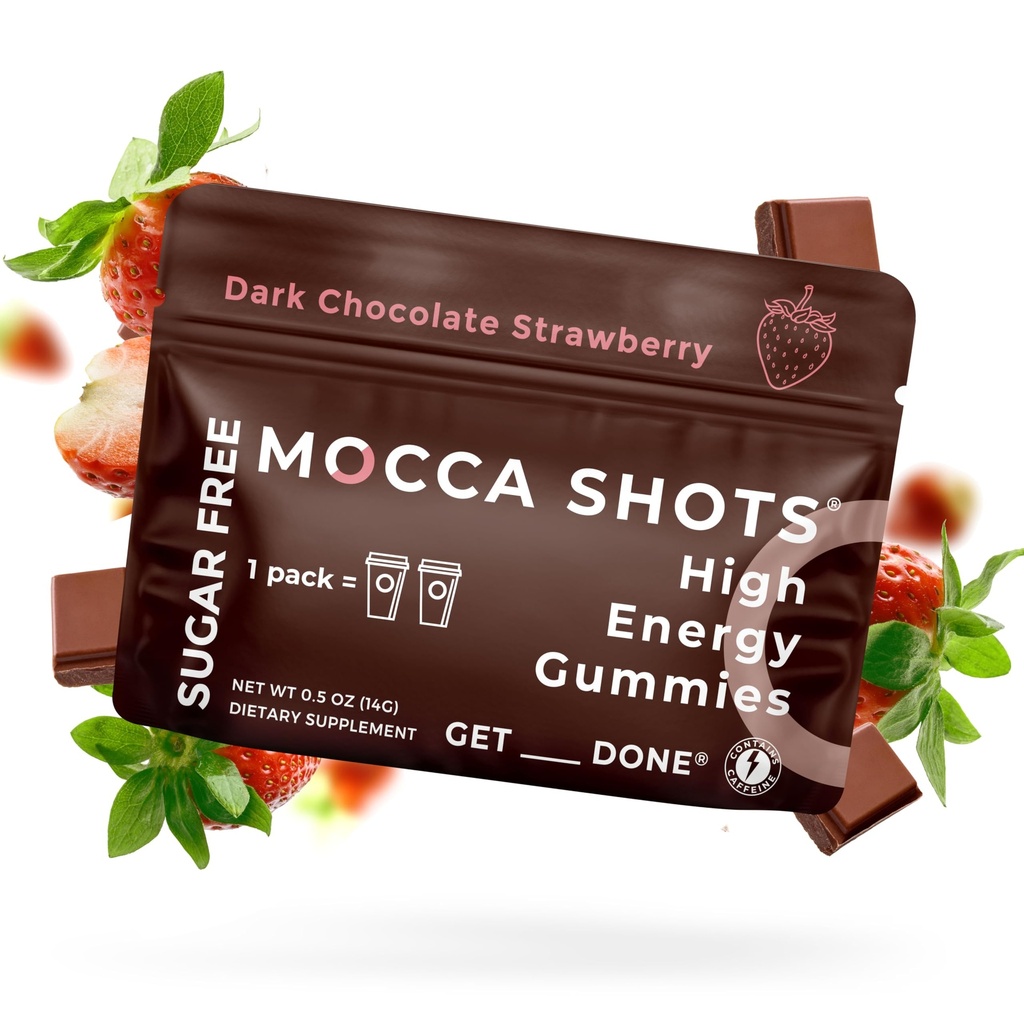 SGC Högsta koncentration 100mg Koffein per Gummy, 2 Gummies per Pack, 6-Pack Mocca Shots Sugar-Free Strawberry Plant-Based Nootropic Instant Energy med Ginkgo biloba, Theobromine.