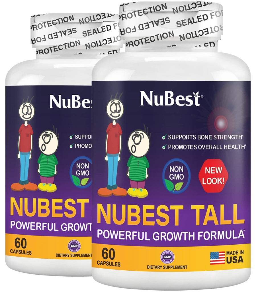 NuBest Tall | Stöd Bone Strength, Bone Health, Förbättrad immun och Hel Body Wellness med Calcium, Collagen och örter för Ålder 5 + & Teens | Pack 2 | 2 Månader Supply