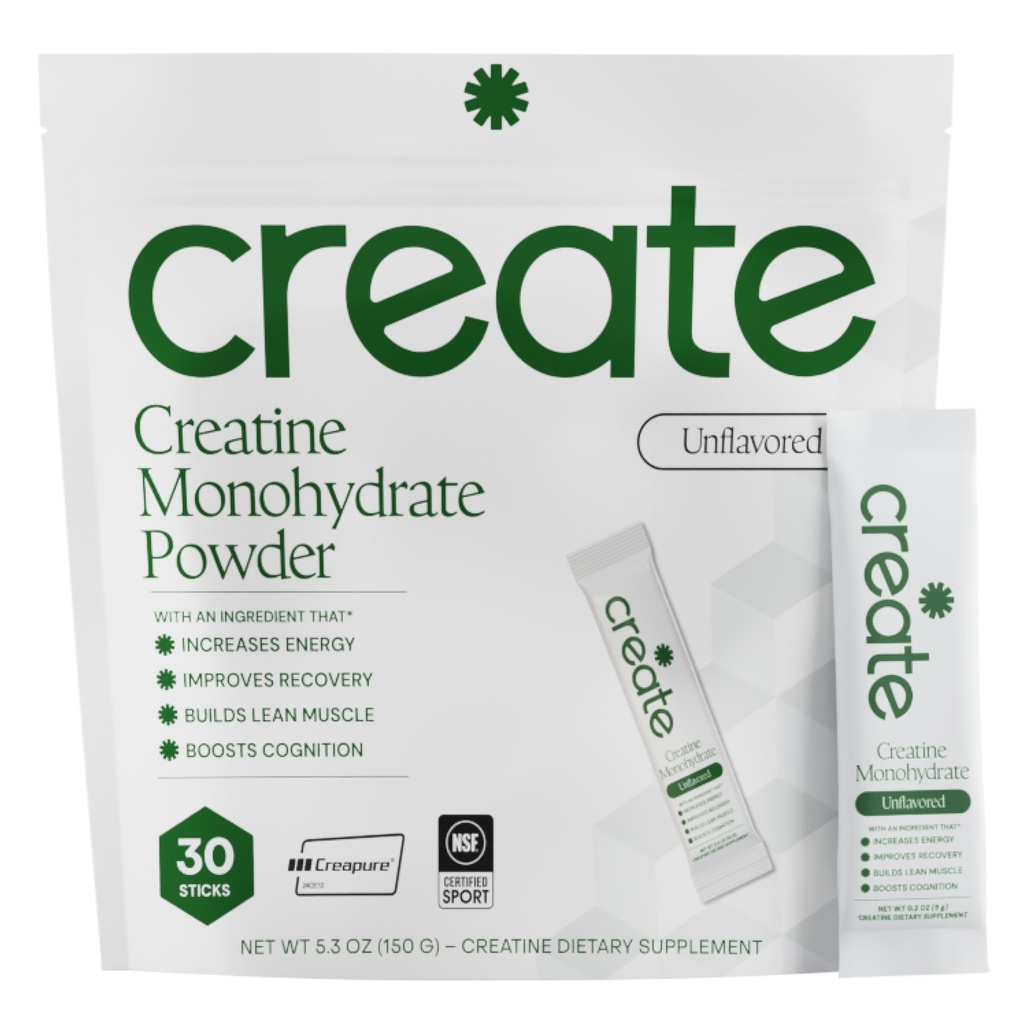 Skapa enstaka servera kreatinmonohydratpulver - 5g Creapure Creatine | Omdefiniera styrka, energi och återhämtning | Sugar-Free, Vegan, icke-GMO | Unflavored, lätt sötad, 0 kalorier | 30 Packets